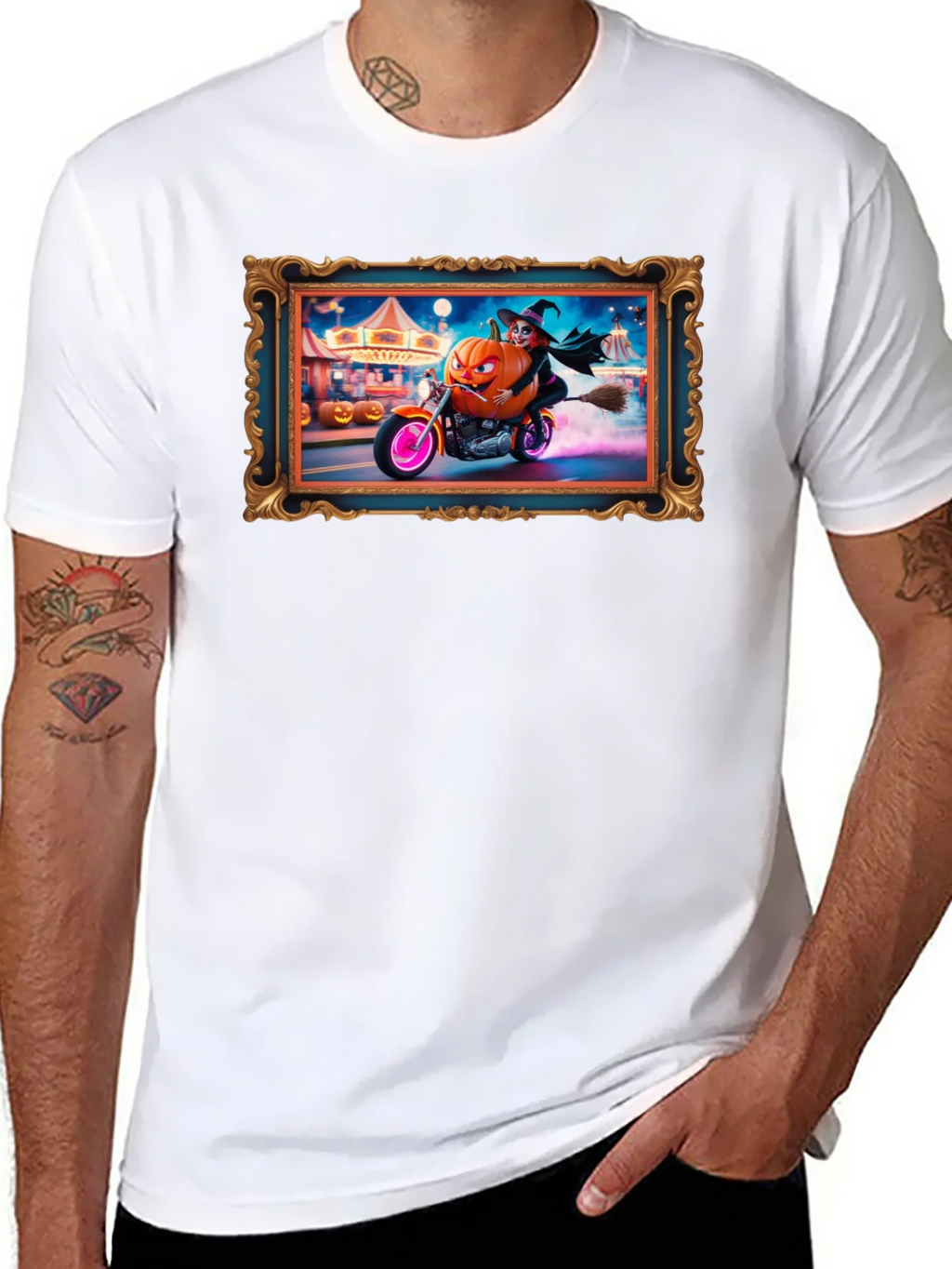 Halloween Witch Pumpkin Motorcycle T-Shirt product image 7