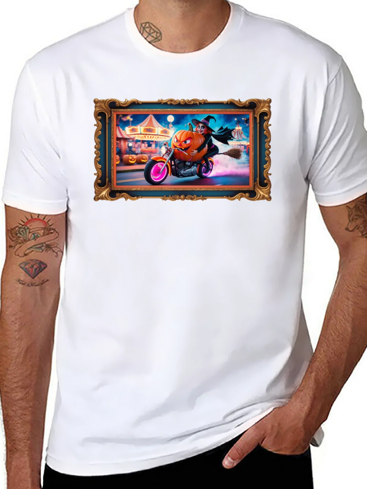 Halloween Witch Pumpkin Motorcycle T-Shirt product image 7