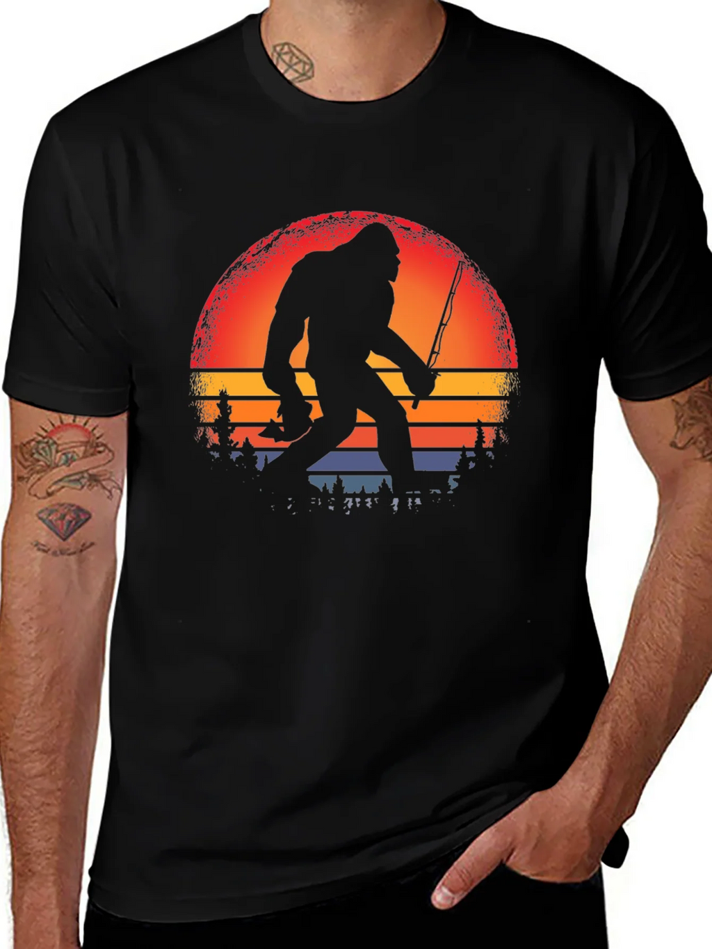 Bigfoot Fishing Sunset Graphic Tee product image 1