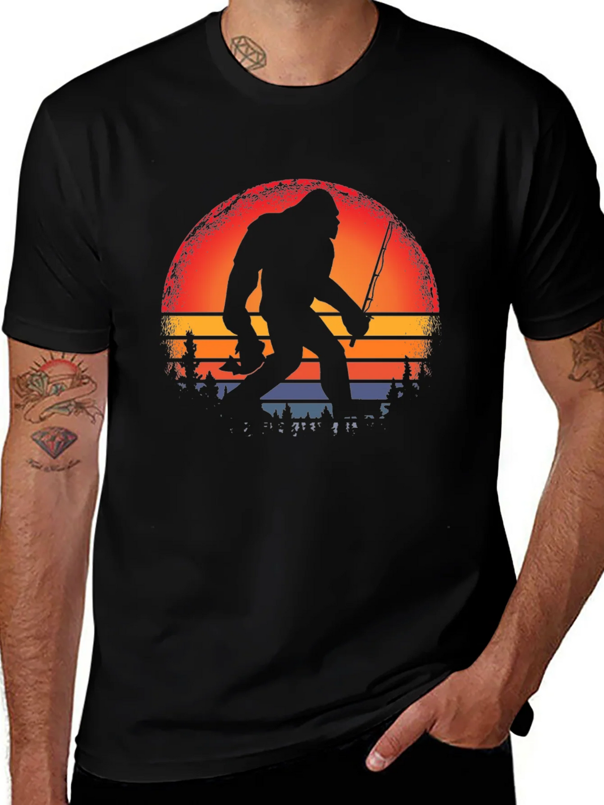 Bigfoot Fishing Sunset Graphic Tee product image 1