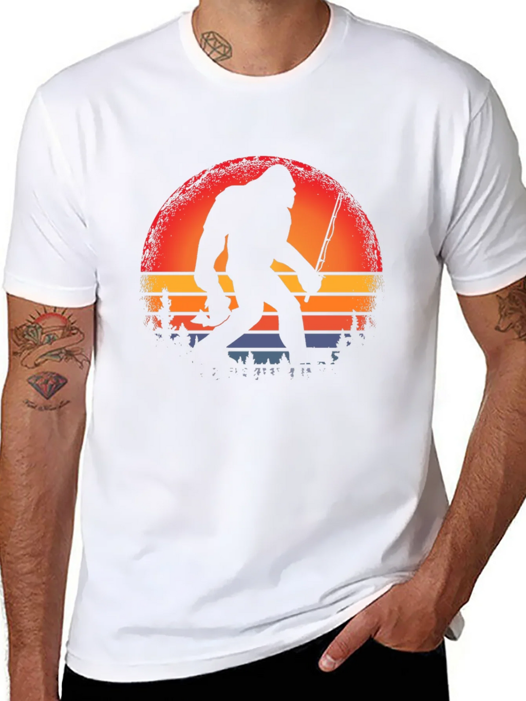 Bigfoot Fishing Sunset Graphic Tee product image 7
