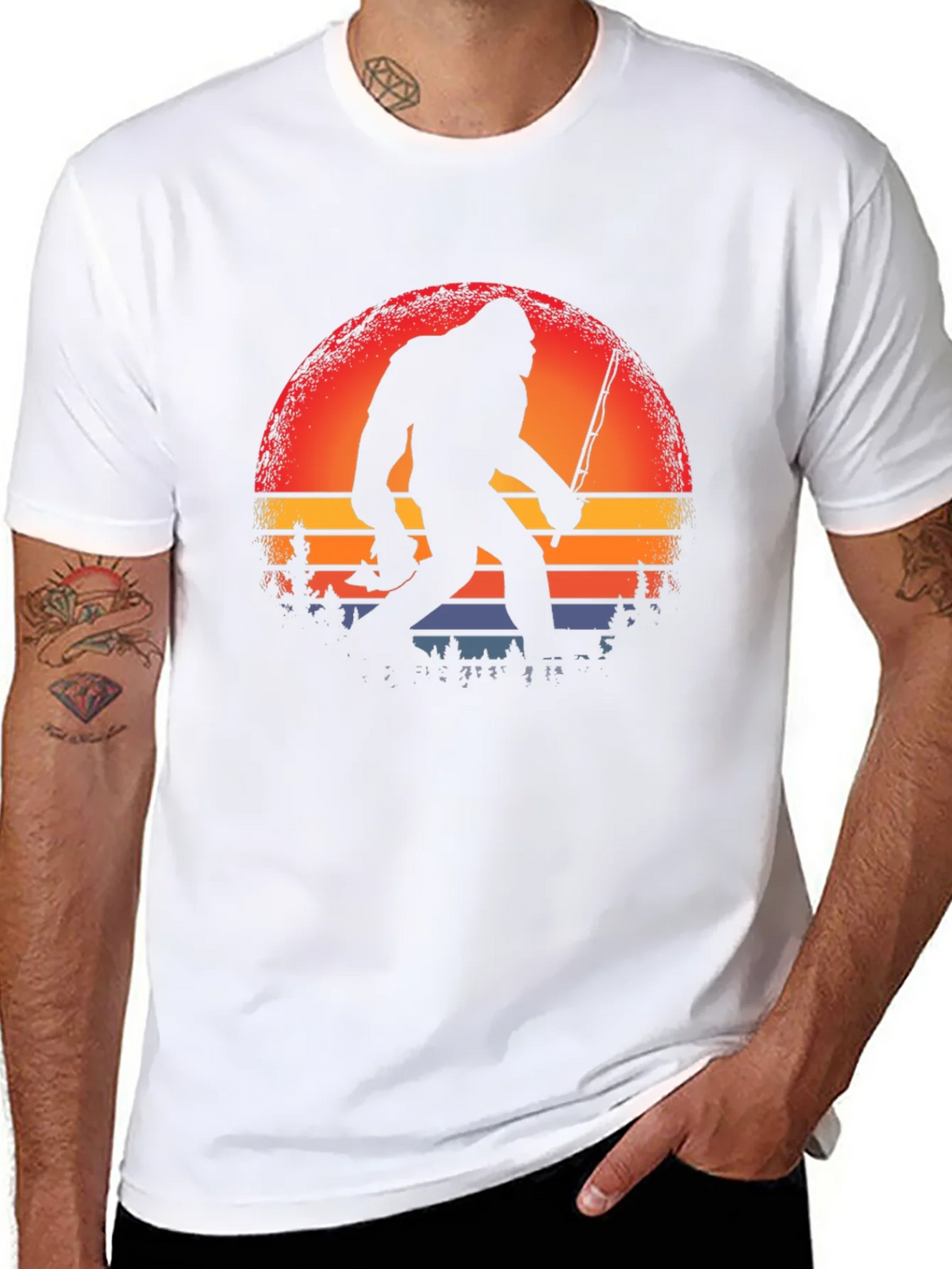 Bigfoot Fishing Sunset Graphic Tee product image 7