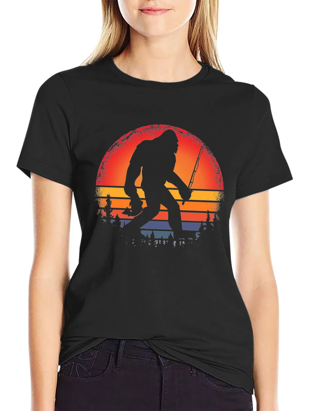 Bigfoot Fishing Sunset Graphic Tee product image 2