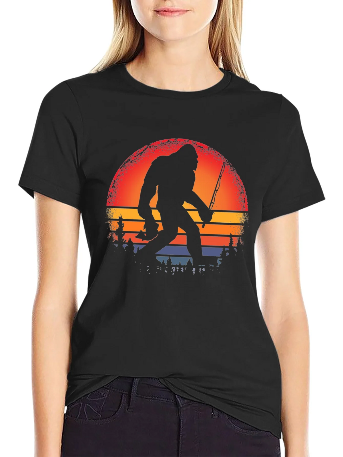 Bigfoot Fishing Sunset Graphic Tee product image 2