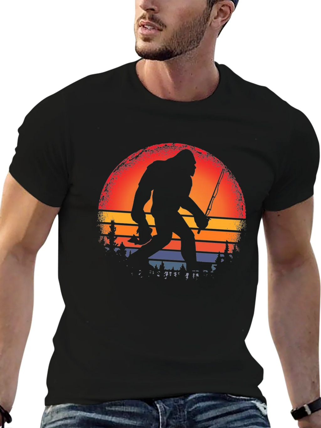 Bigfoot Fishing Sunset Graphic Tee product image 6