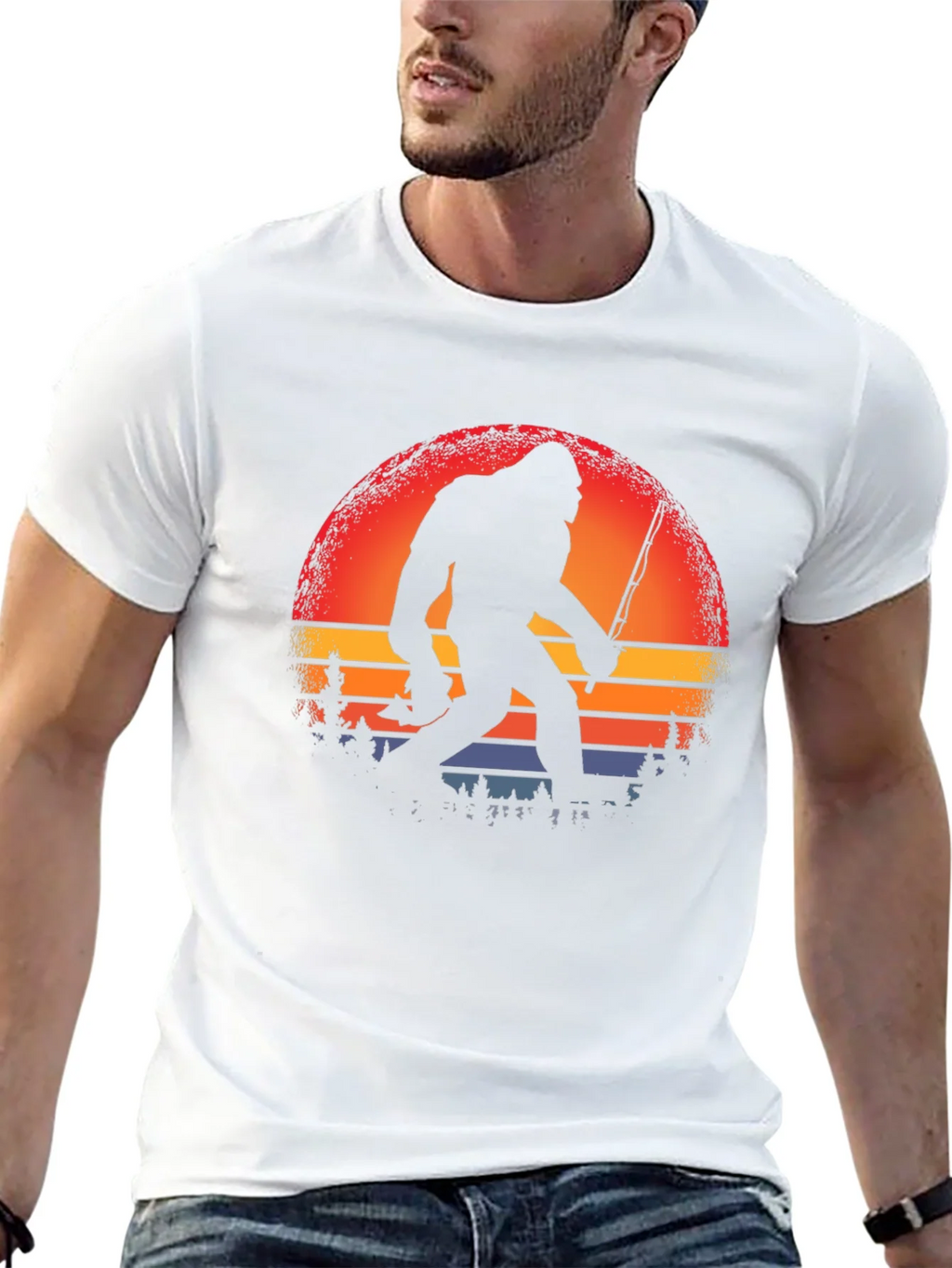 Bigfoot Fishing Sunset Graphic Tee product image 12