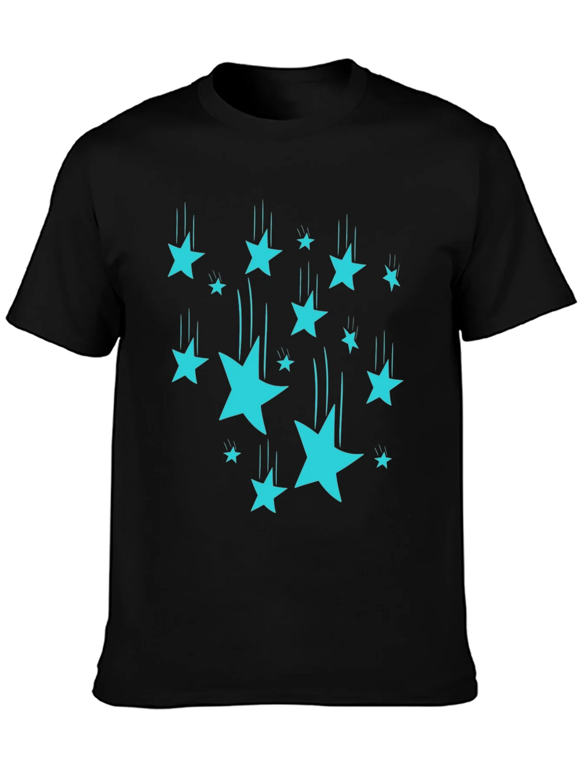 Stylish Black T-Shirt with Turquoise Falling Stars product image 3