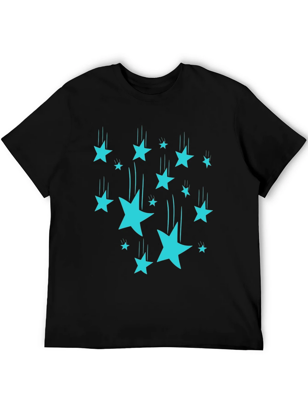 Stylish Black T-Shirt with Turquoise Falling Stars product image 5