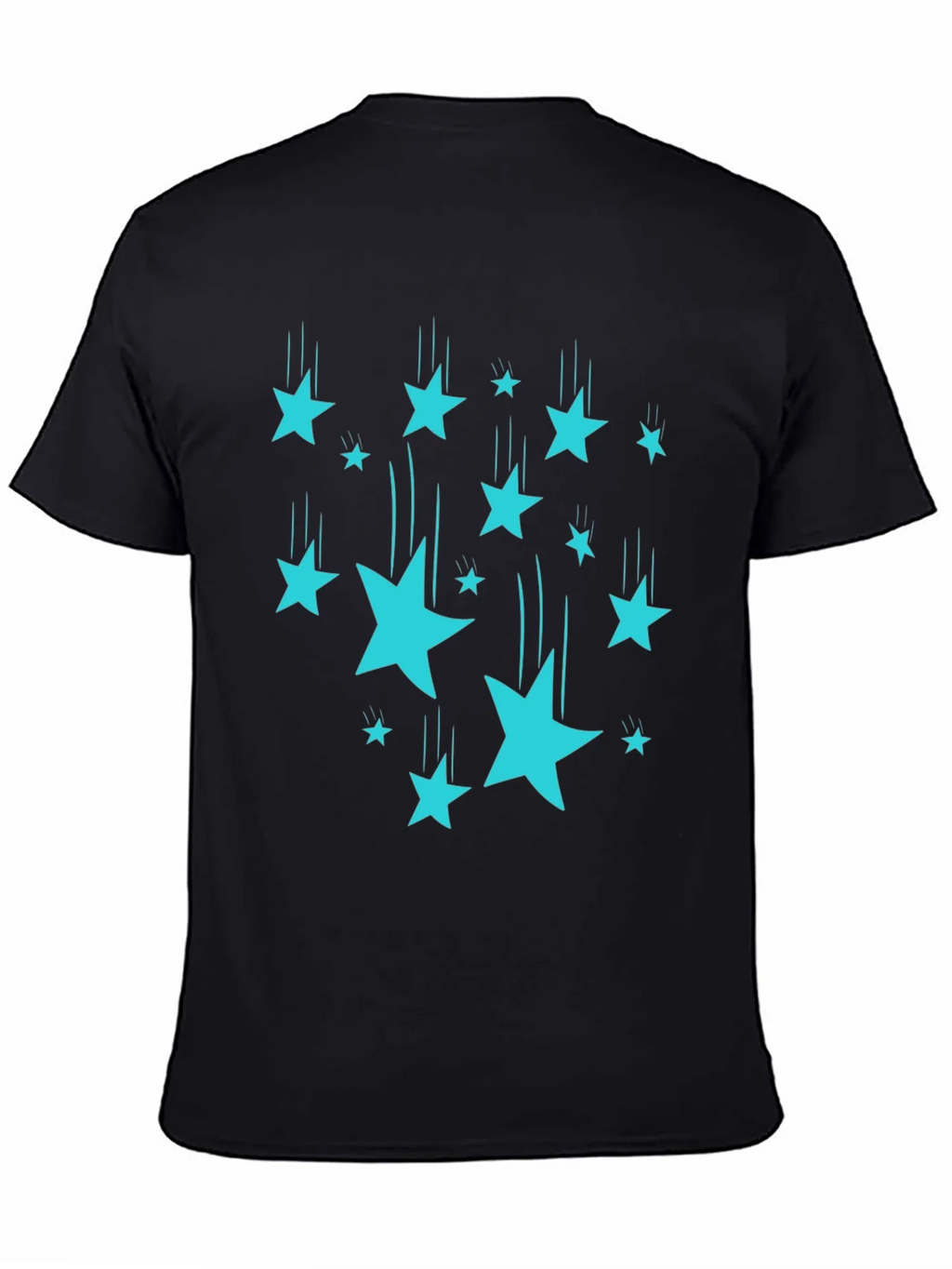 Stylish Black T-Shirt with Turquoise Falling Stars product image 4