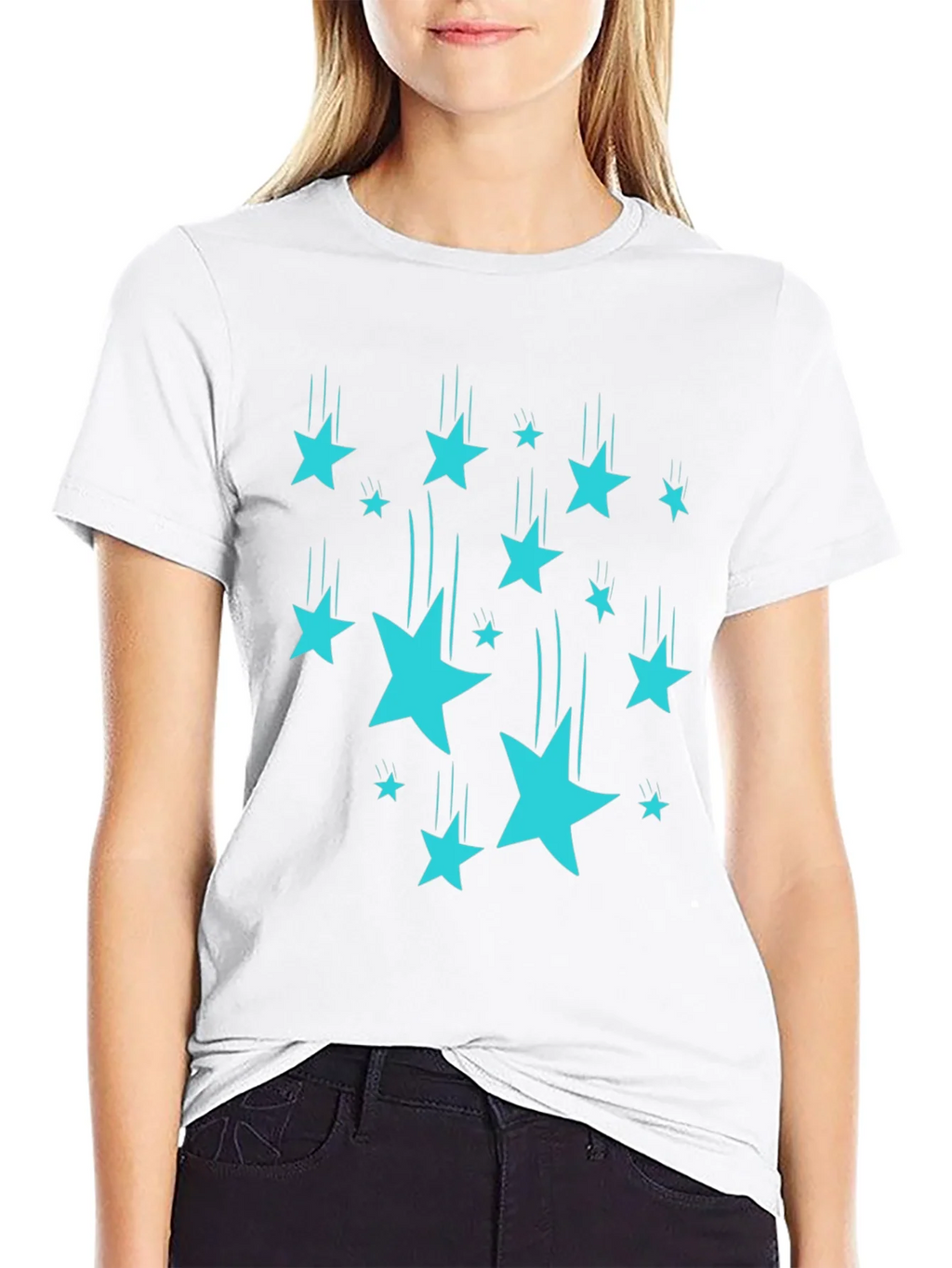Stylish Black T-Shirt with Turquoise Falling Stars product image 8
