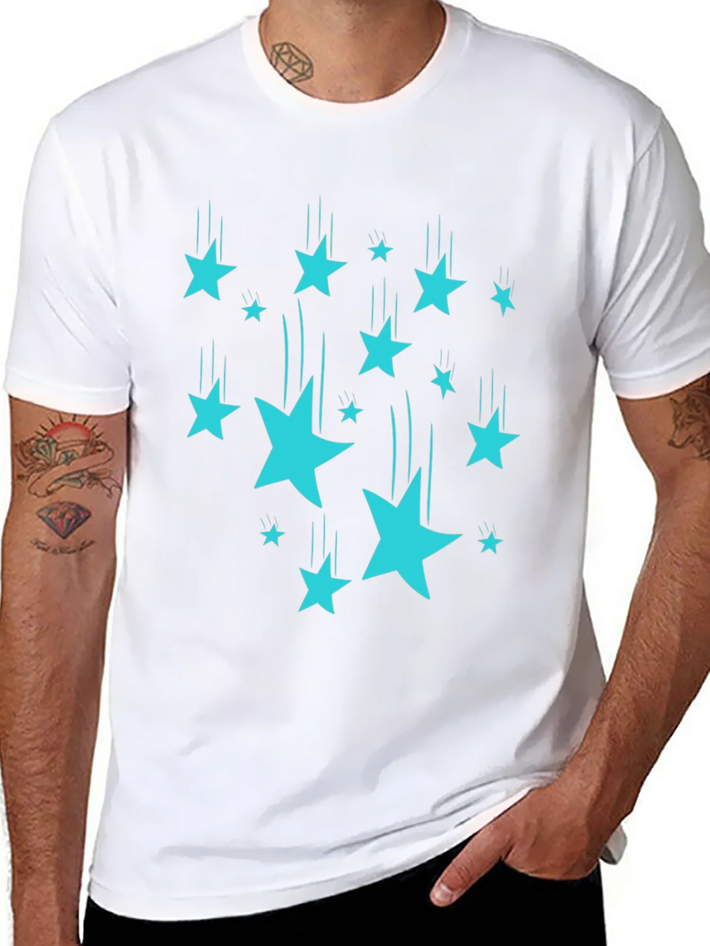 Stylish Black T-Shirt with Turquoise Falling Stars product image 7