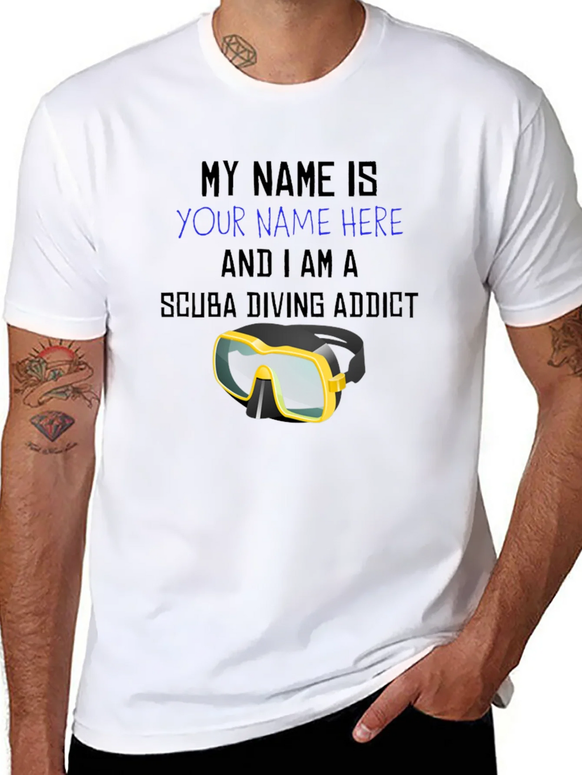 Scuba Diving Addict T-Shirt - Personalized Dive Mask Design product image 7