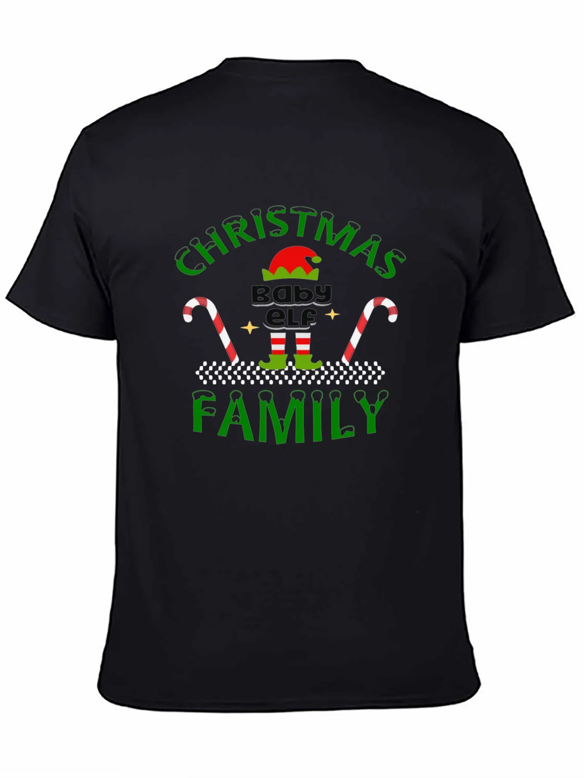 Christmas Baby Elf Family Black T-Shirt product image 4