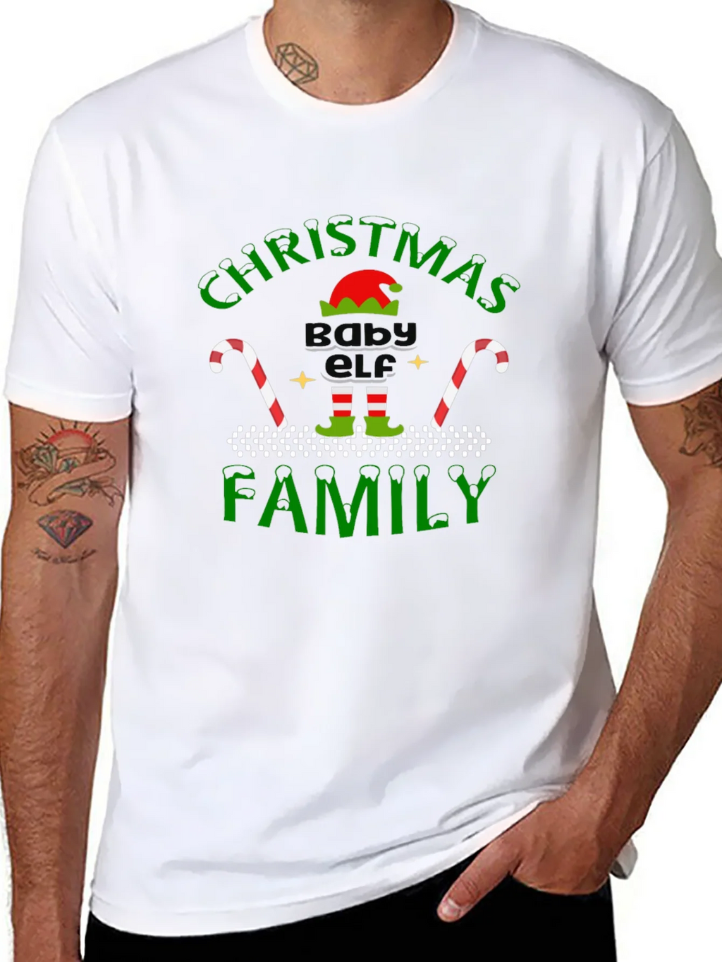 Christmas Baby Elf Family Black T-Shirt product image 7