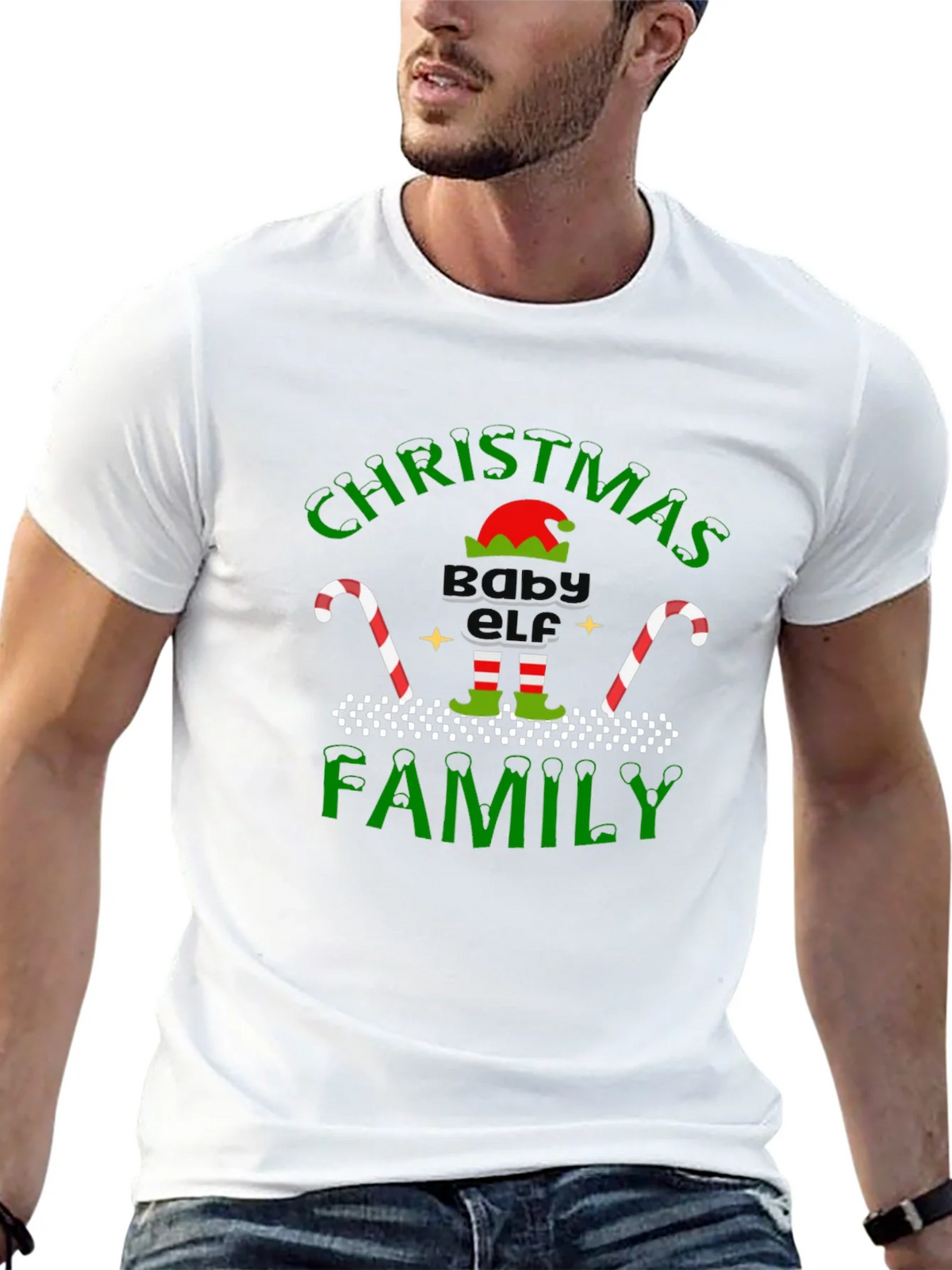 Christmas Baby Elf Family Black T-Shirt product image 12