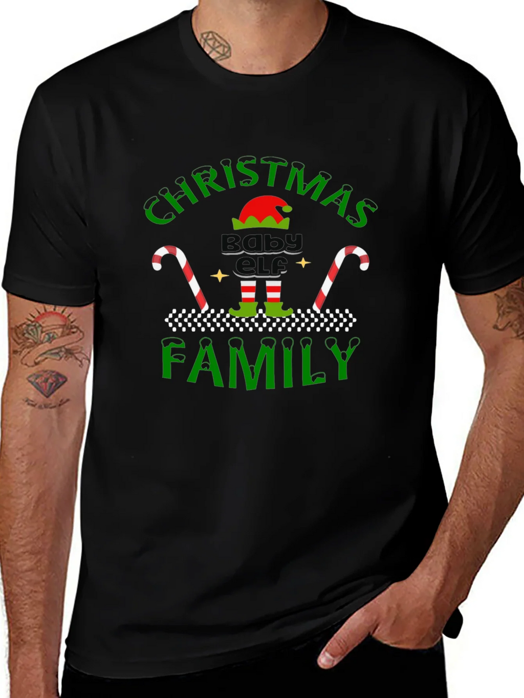 Christmas Baby Elf Family Black T-Shirt product image 1