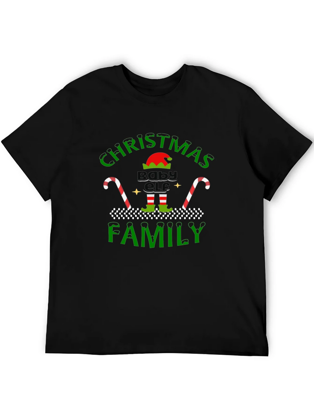 Christmas Baby Elf Family Black T-Shirt product image 5
