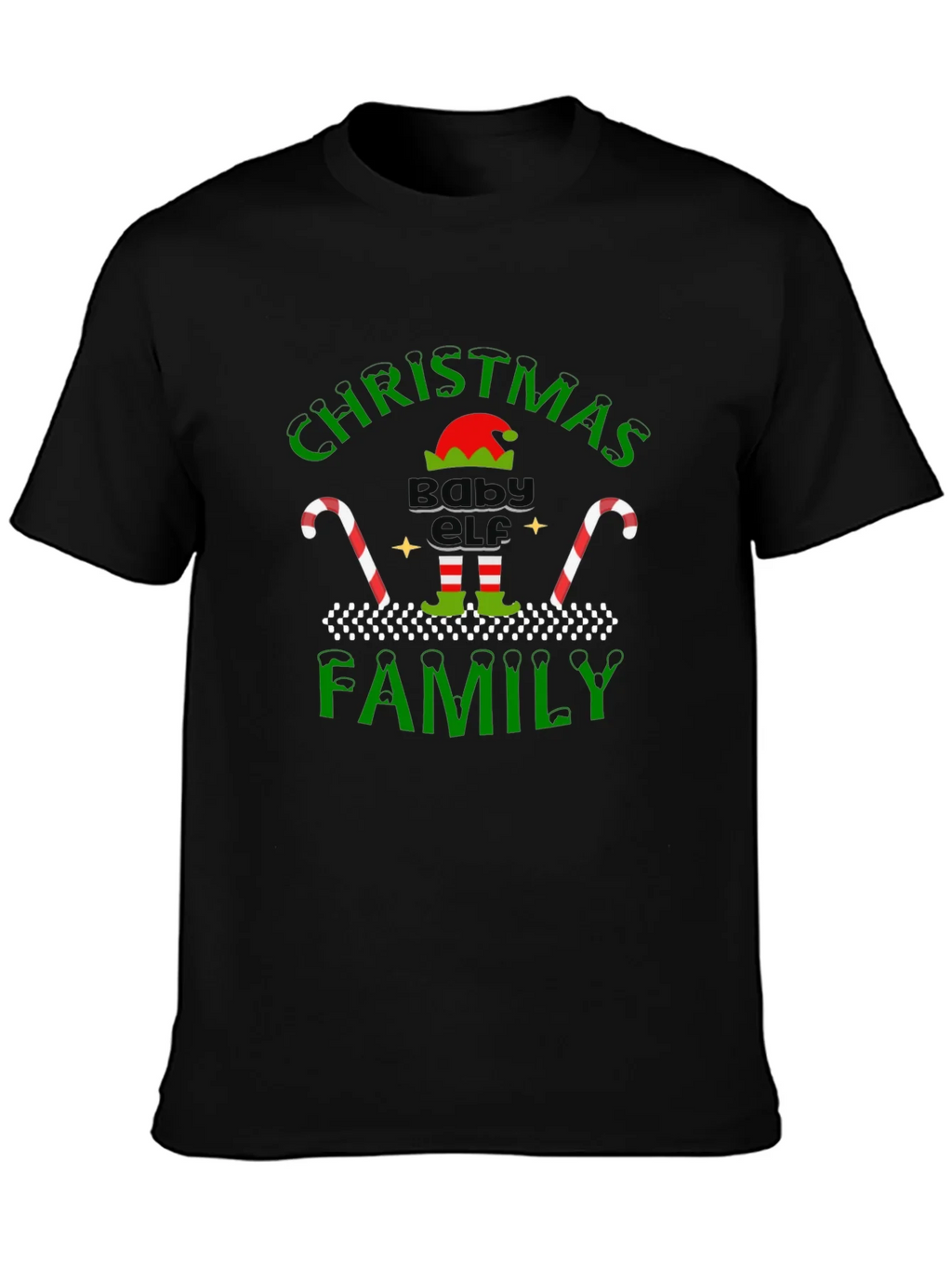 Christmas Baby Elf Family Black T-Shirt product image 3