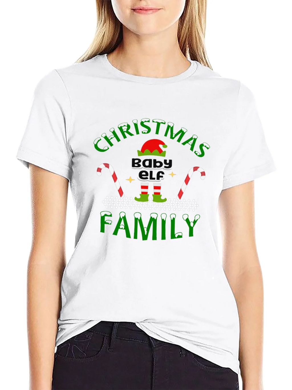 Christmas Baby Elf Family Black T-Shirt product image 8