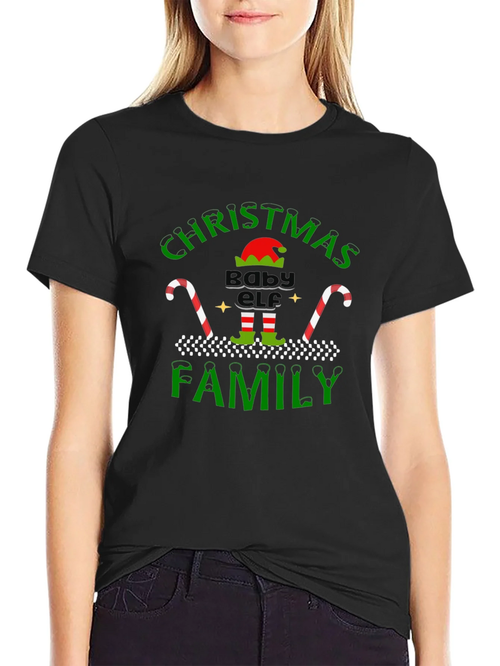Christmas Baby Elf Family Black T-Shirt product image 2