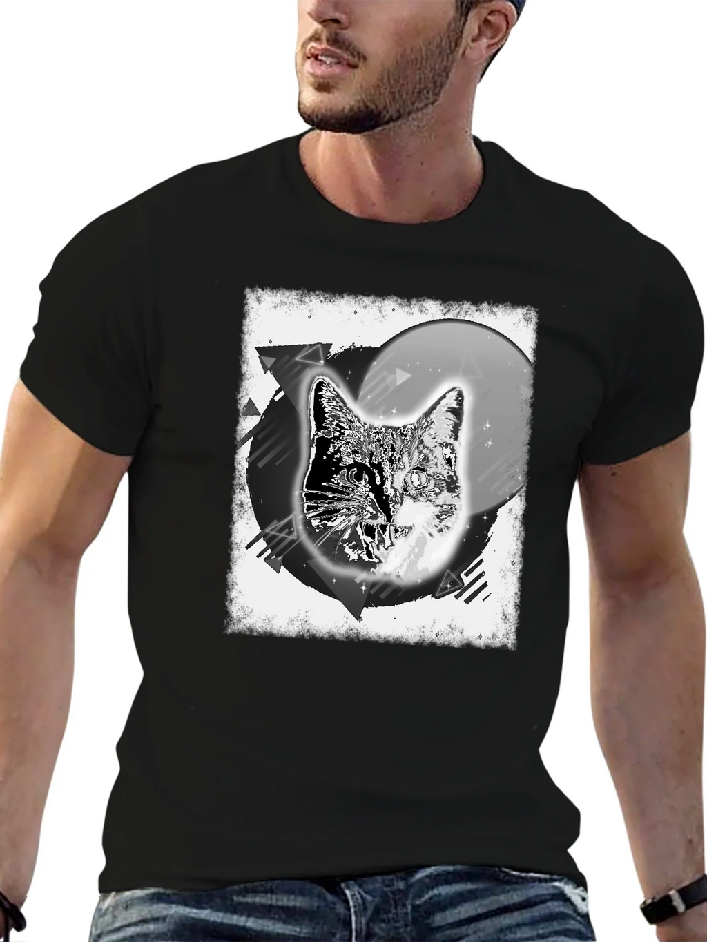 Cosmic Cat Graphic Tee - Black Cotton Blend product image 6
