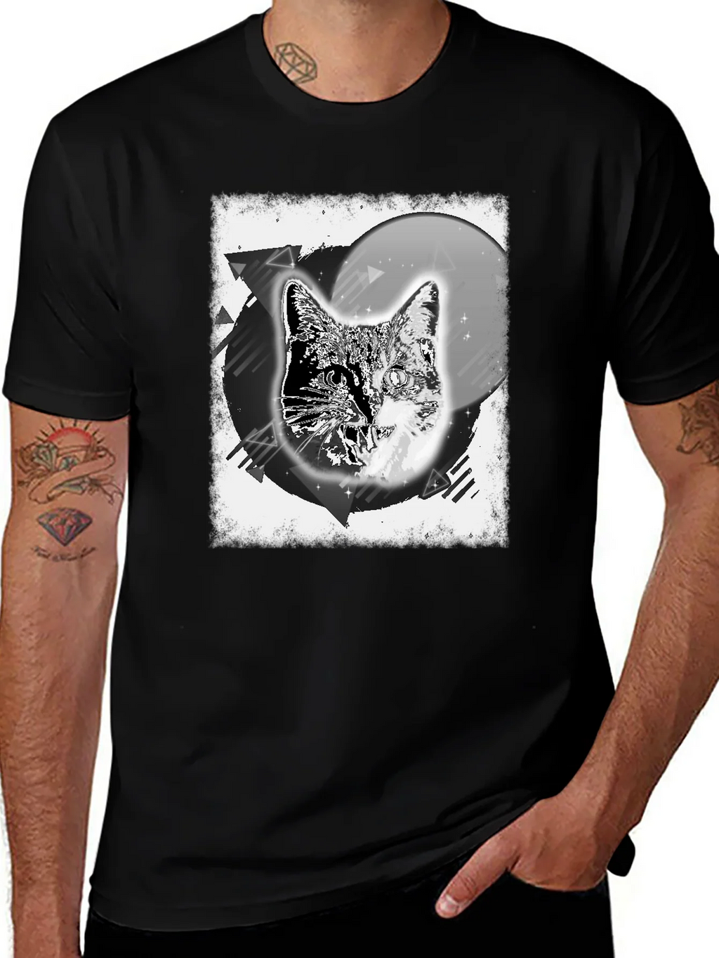 Cosmic Cat Graphic Tee - Black Cotton Blend product image 1