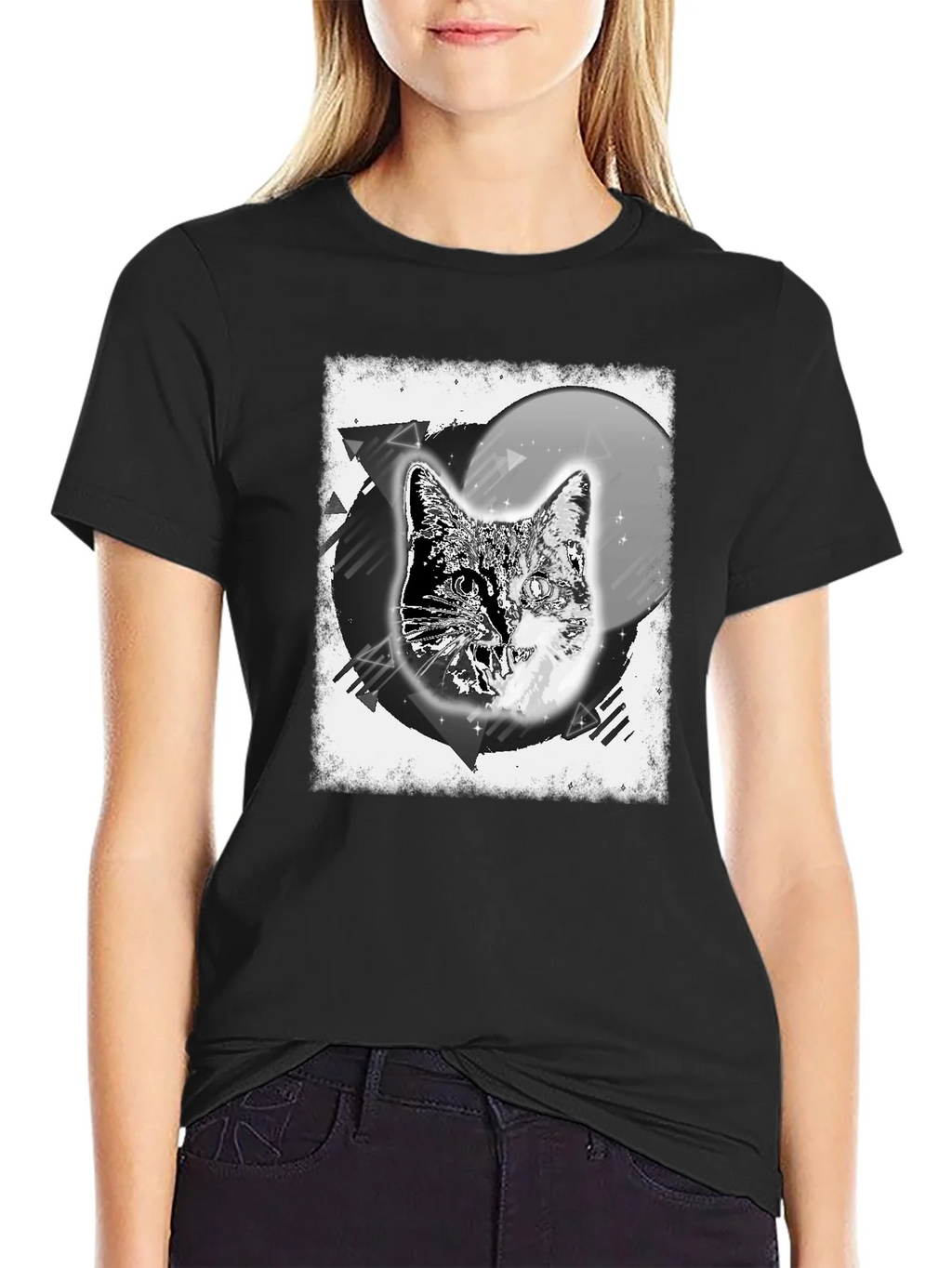 Cosmic Cat Graphic Tee - Black Cotton Blend product image 2