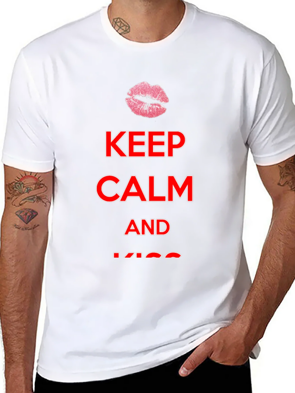 Keep Calm Kiss Mens Black Tee product image 7