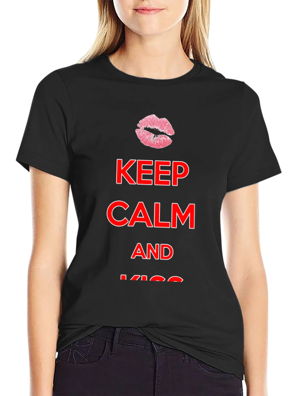 Keep Calm Kiss Mens Black Tee product image 2
