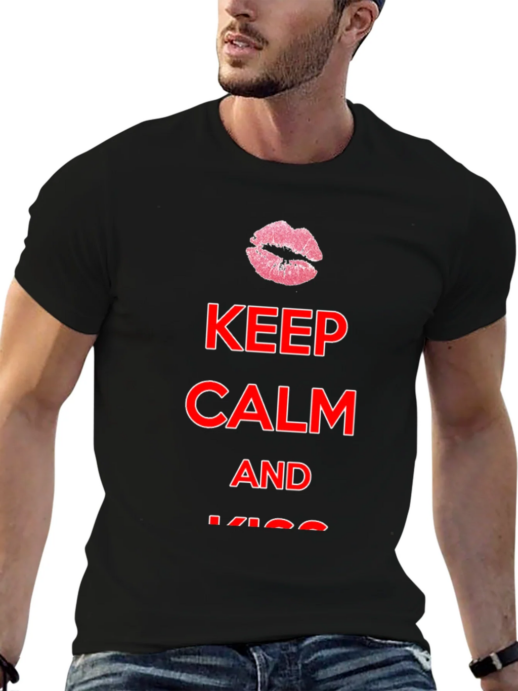 Keep Calm Kiss Mens Black Tee product image 6