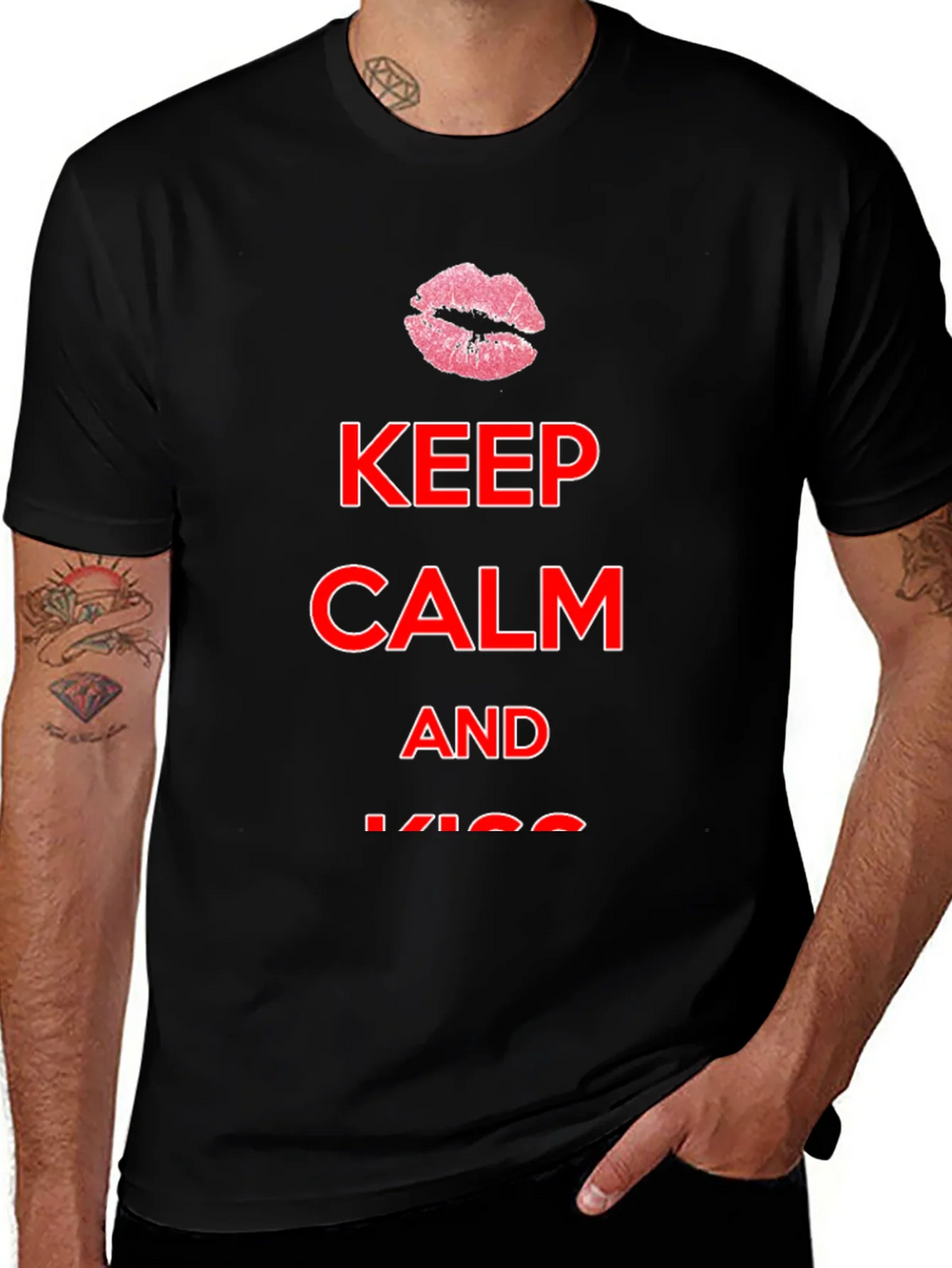 Keep Calm Kiss Mens Black Tee product image 1
