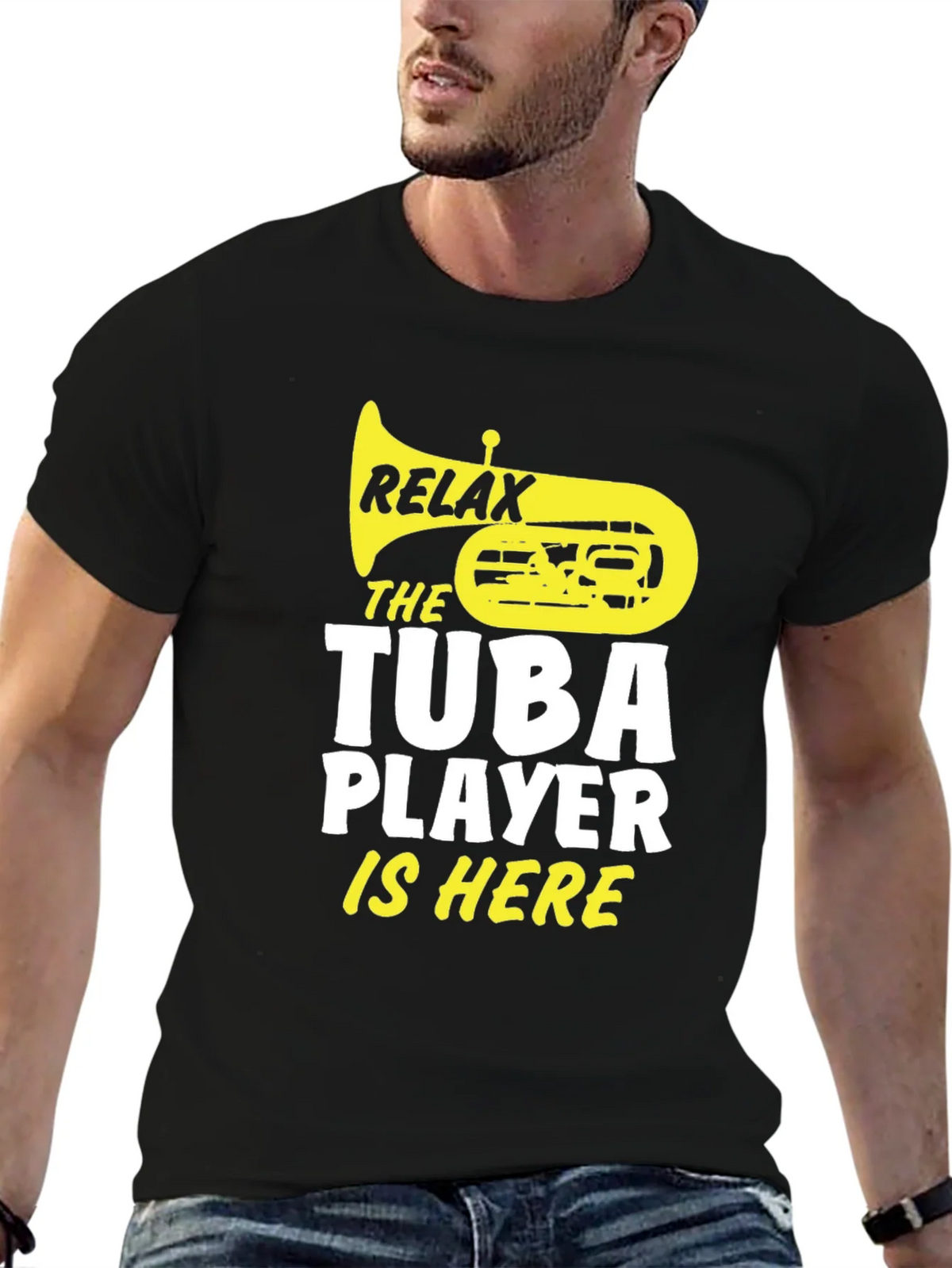 Relax Tuba Player Is Here Black Graphic Tee product image 6