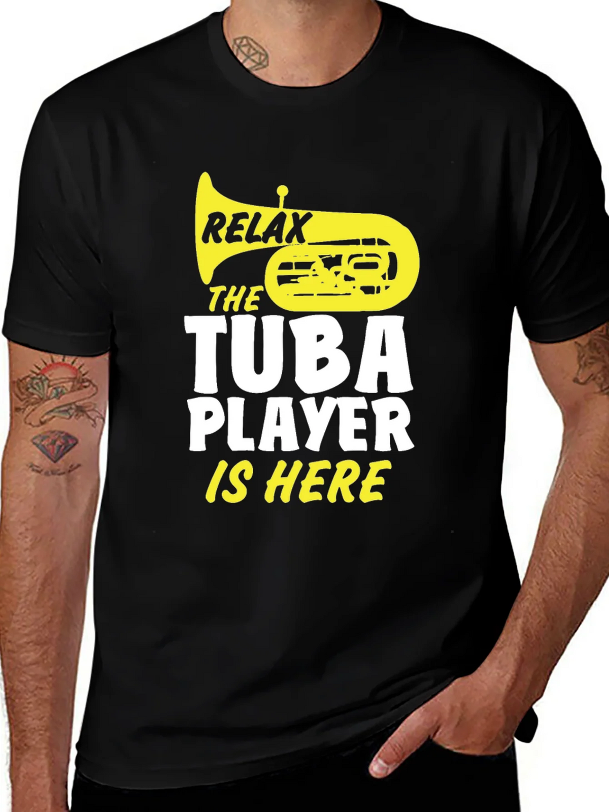 Relax Tuba Player Is Here Black Graphic Tee product image 1