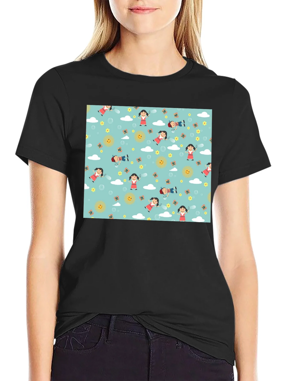 Cartoon Print Black Cotton Tee product image 2