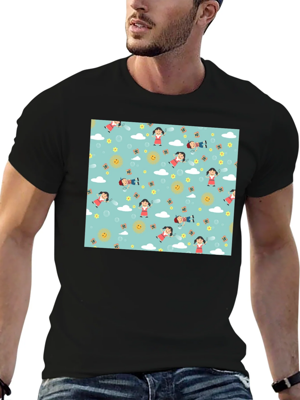 Cartoon Print Black Cotton Tee product image 6