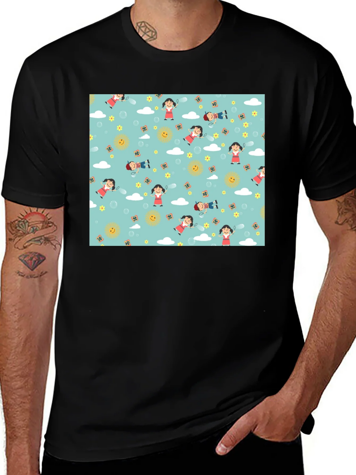Cartoon Print Black Cotton Tee product image 1