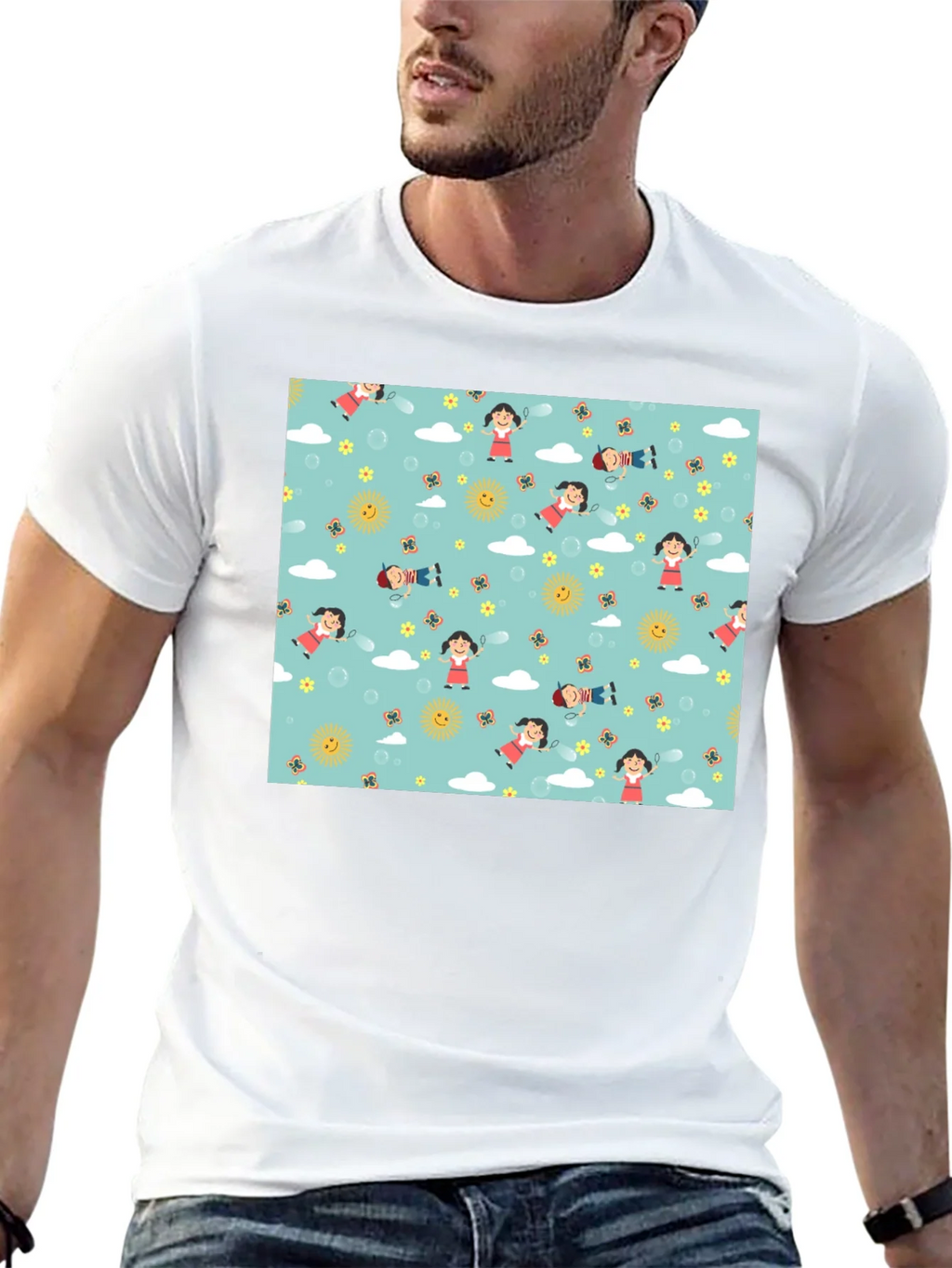 Cartoon Print Black Cotton Tee product image 12