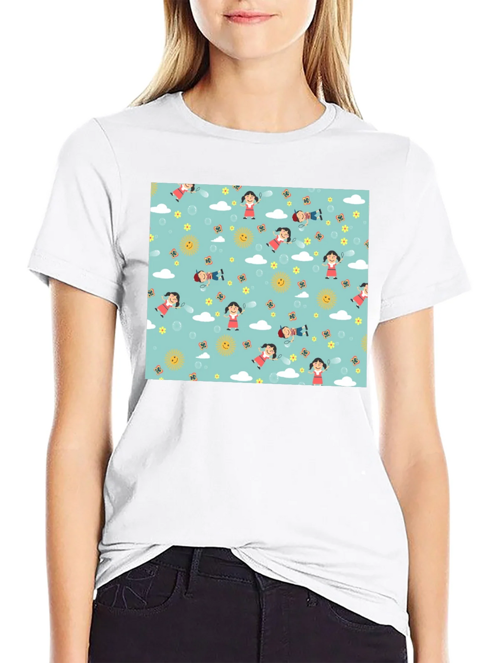 Cartoon Print Black Cotton Tee product image 8