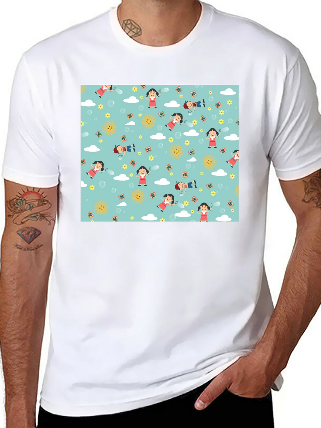 Cartoon Print Black Cotton Tee product image 7