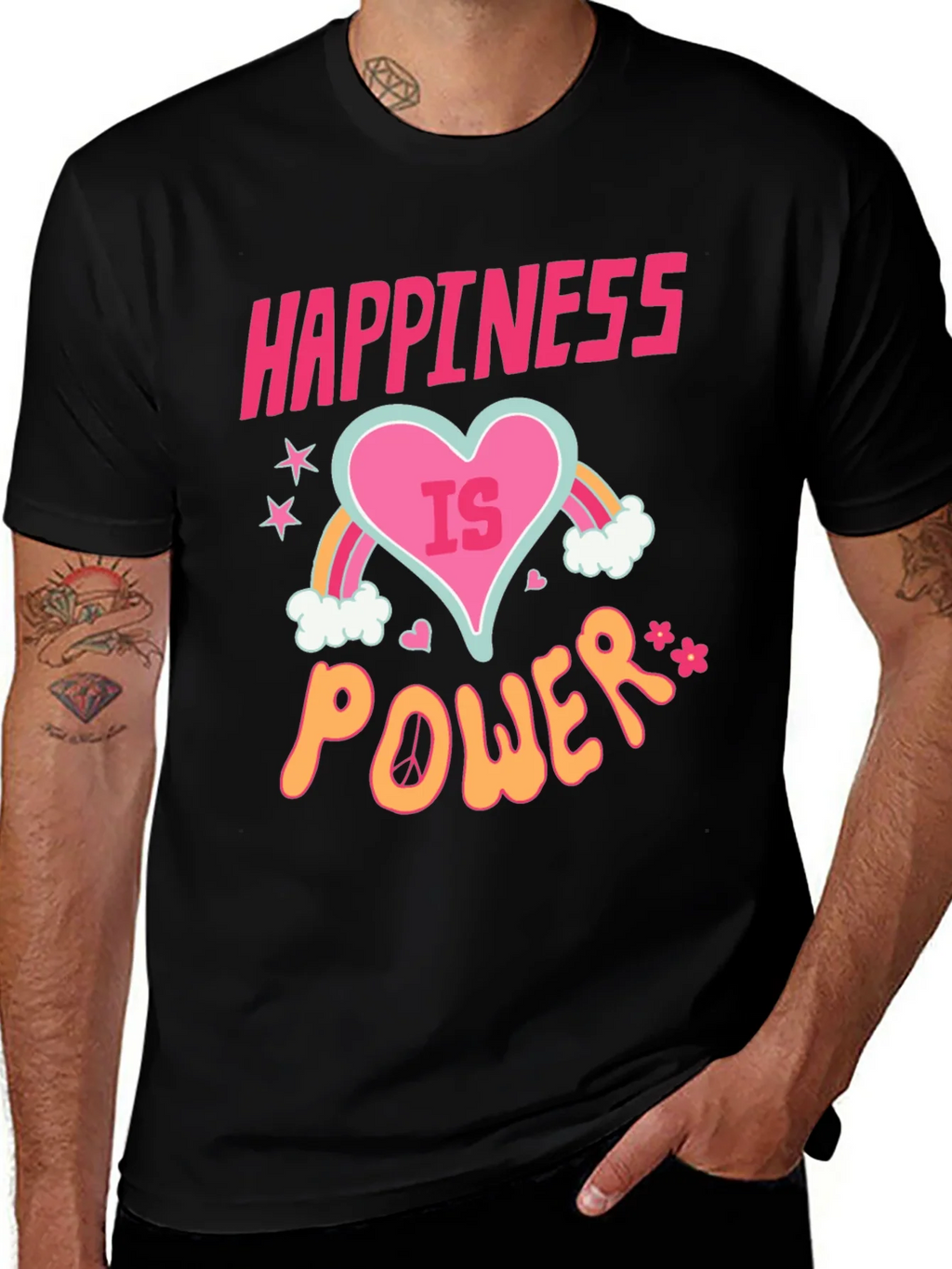 Happiness is Power Black Graphic T-Shirt product image 1