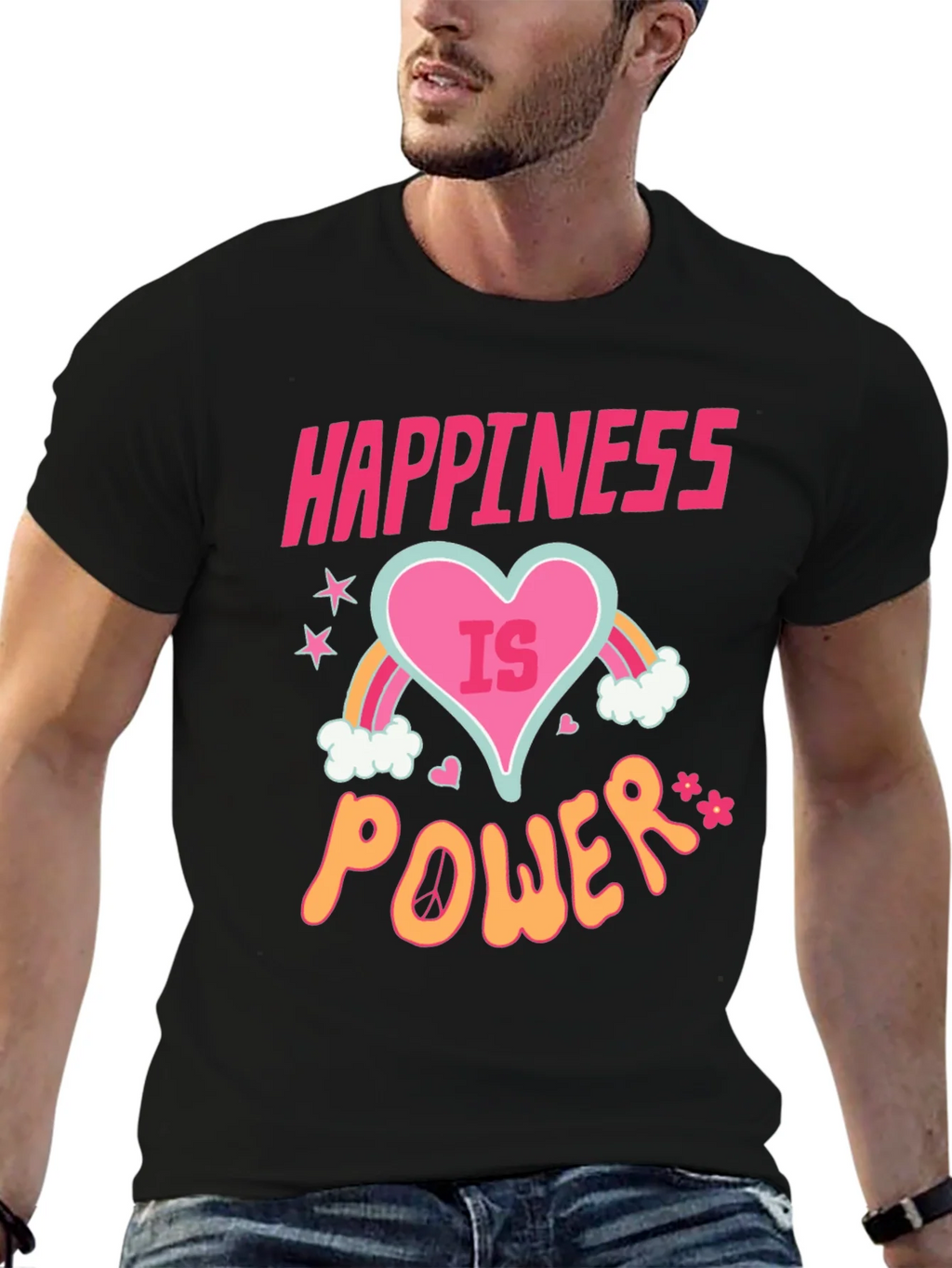 Happiness is Power Black Graphic T-Shirt product image 6