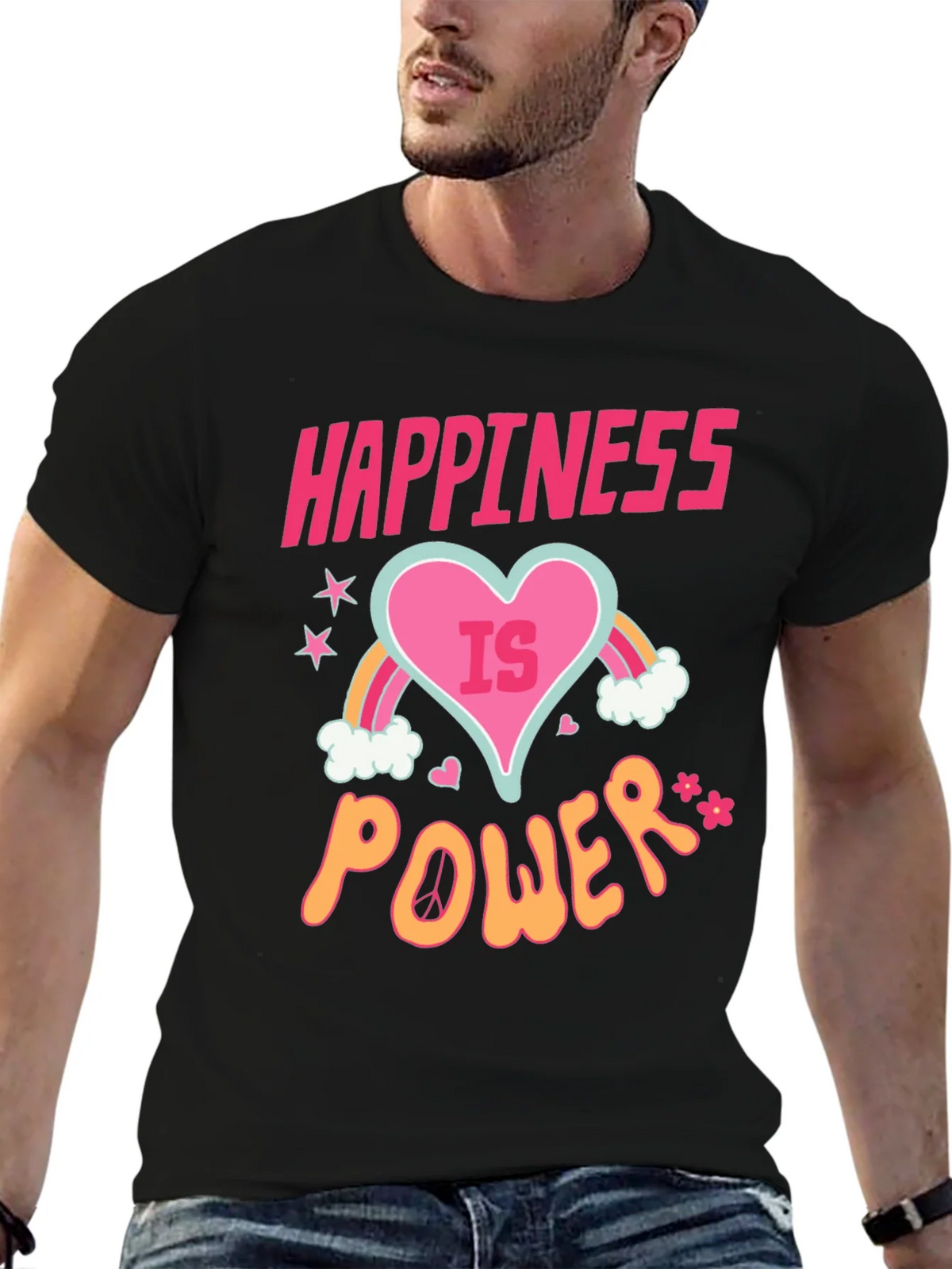Happiness is Power Black Graphic T-Shirt product image 6