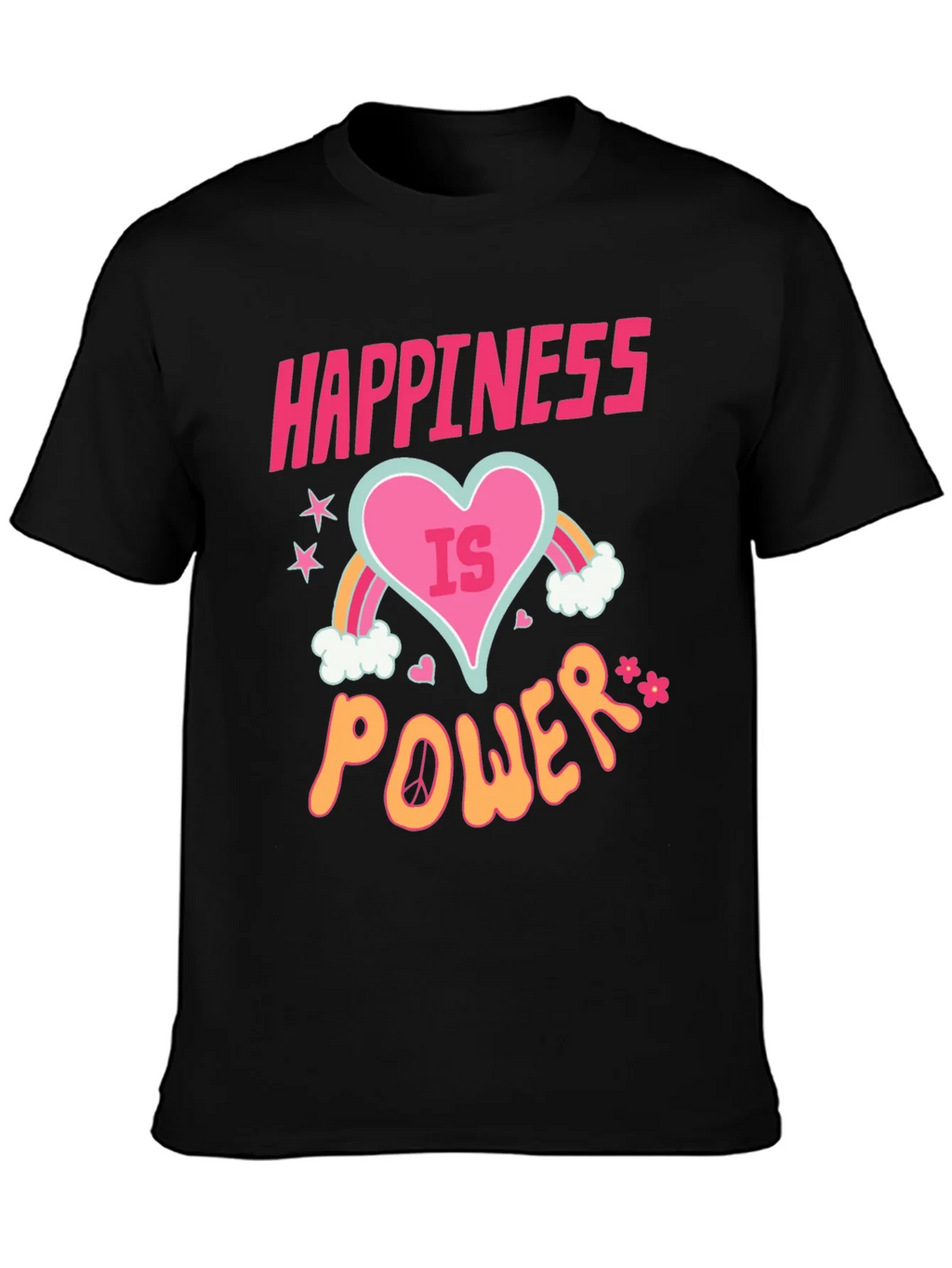 Happiness is Power Black Graphic T-Shirt product image 3
