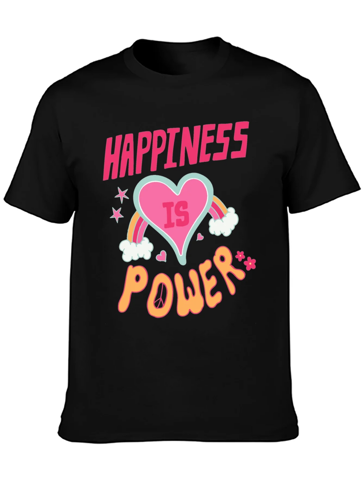 Happiness is Power Black Graphic T-Shirt product image 3