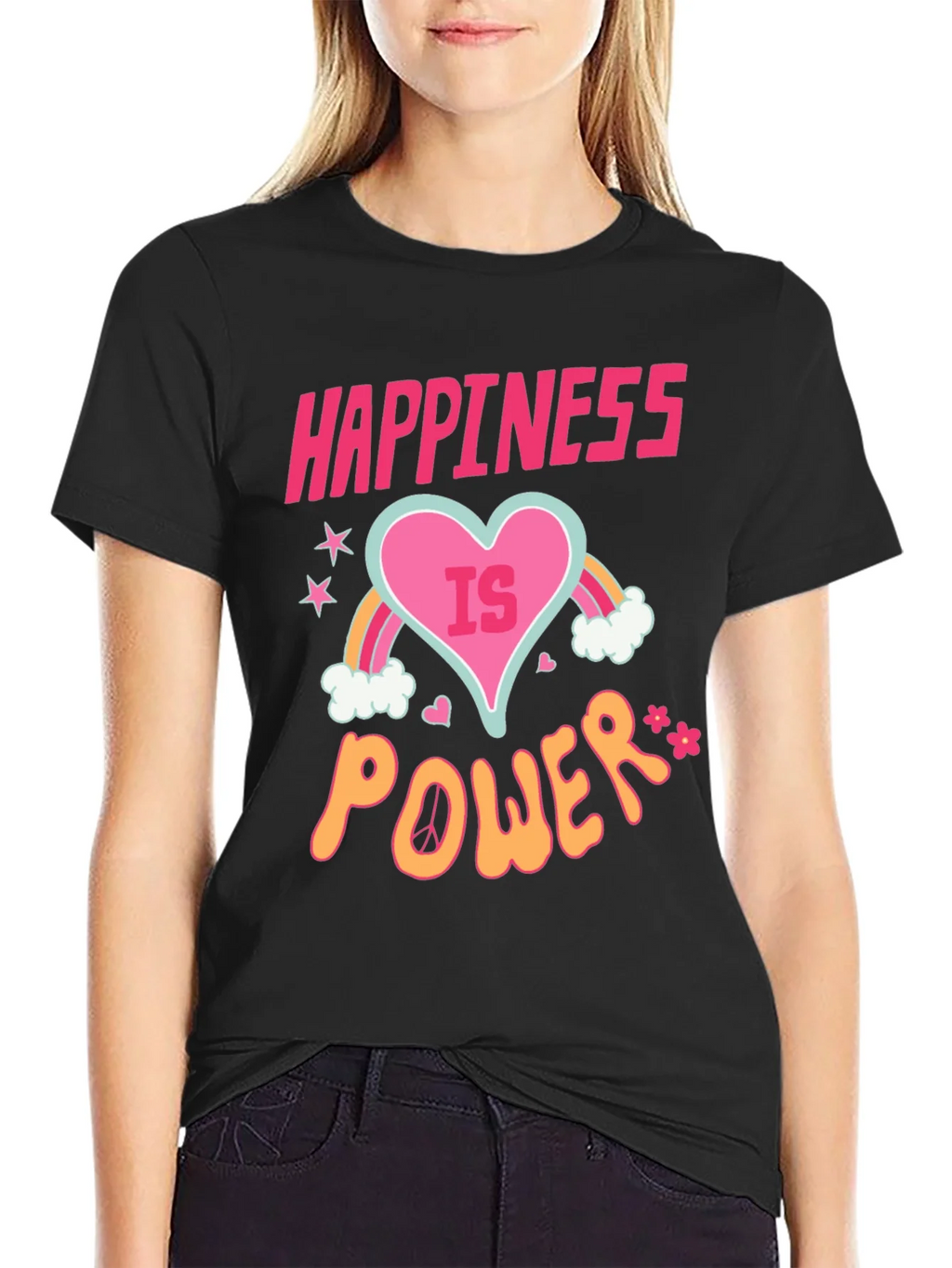Happiness is Power Black Graphic T-Shirt product image 2
