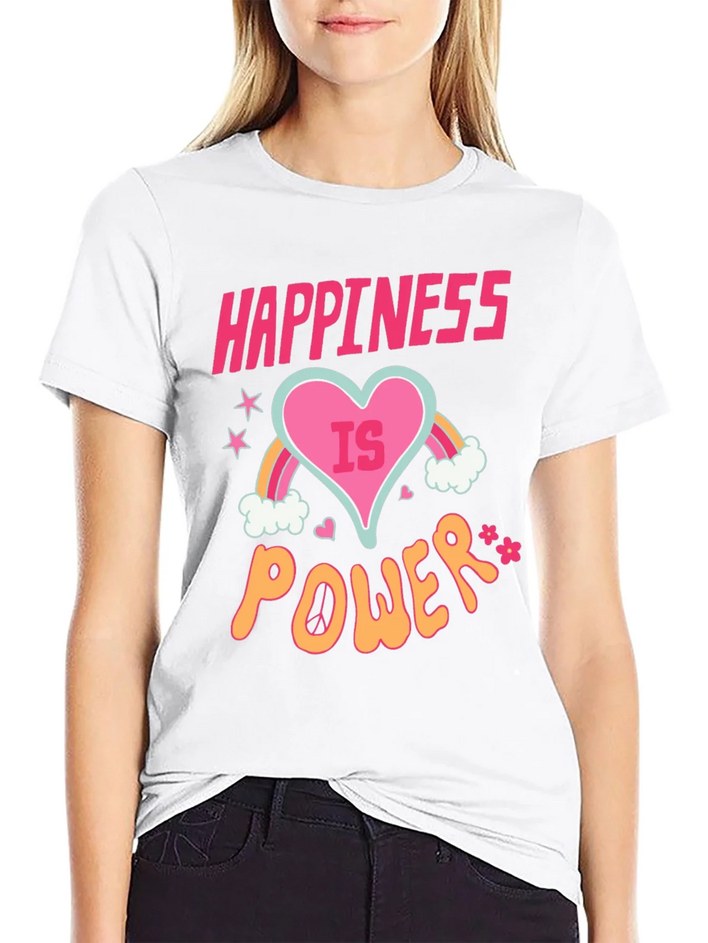 Happiness is Power Black Graphic T-Shirt product image 8