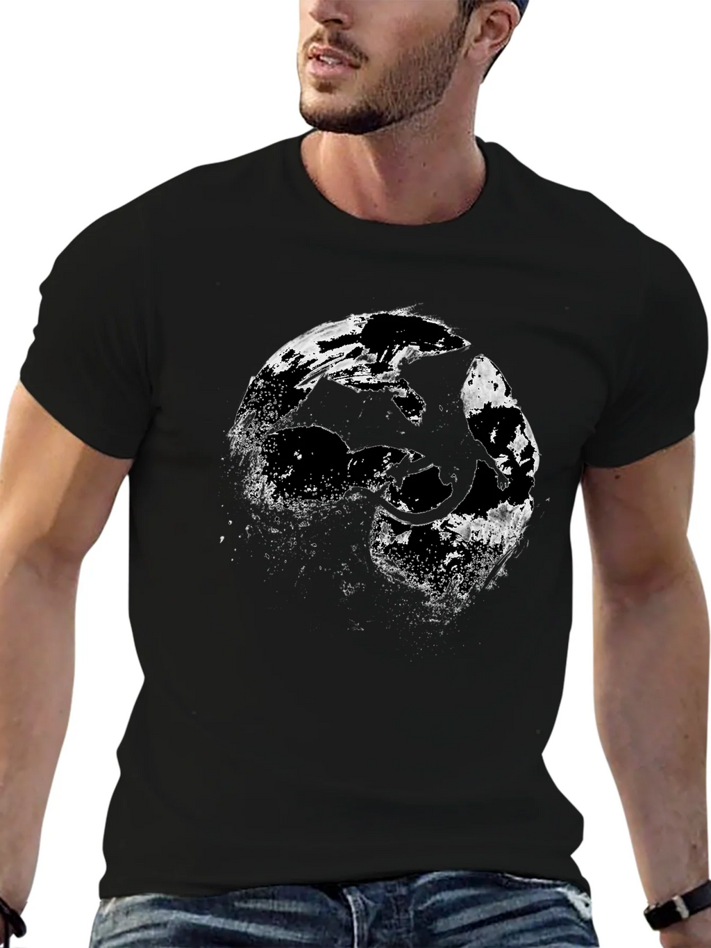 Dragon Silhouette Graphic Black T-Shirt product image 6
