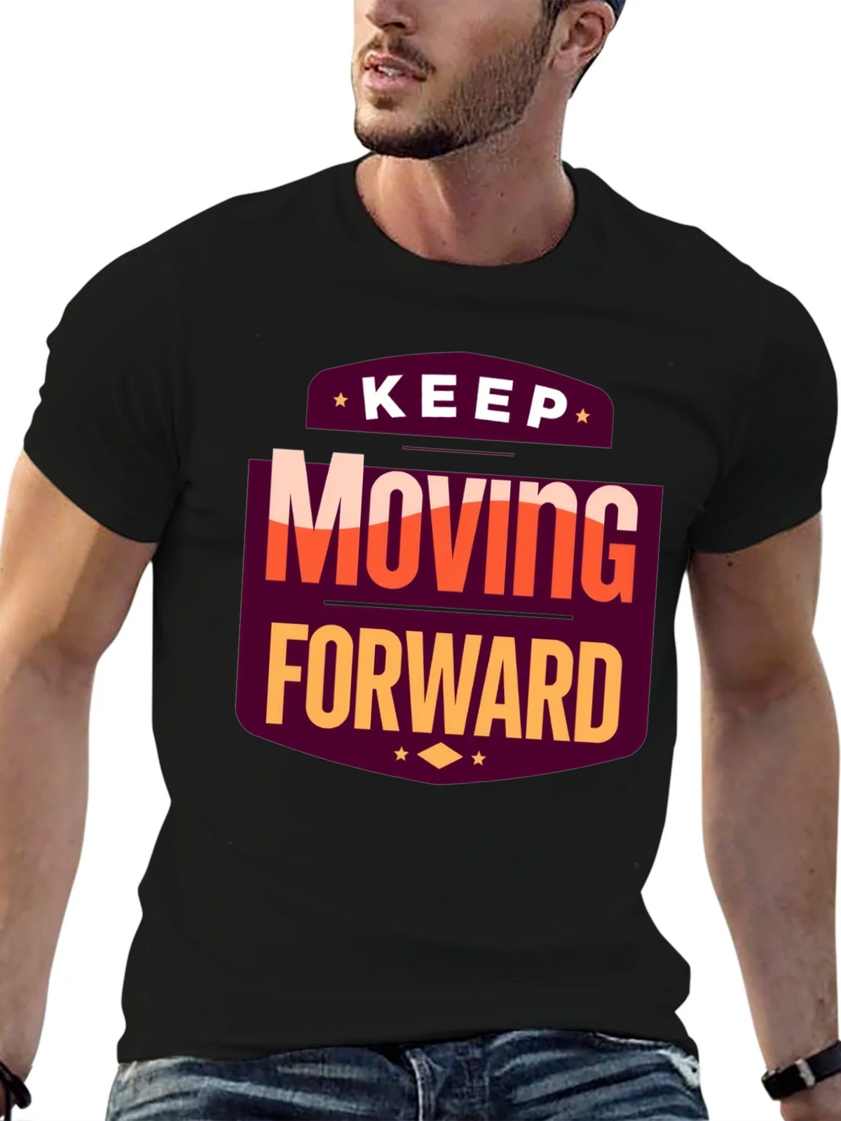 Motivational T-Shirt: Keep Moving Forward Black Tee product image 6