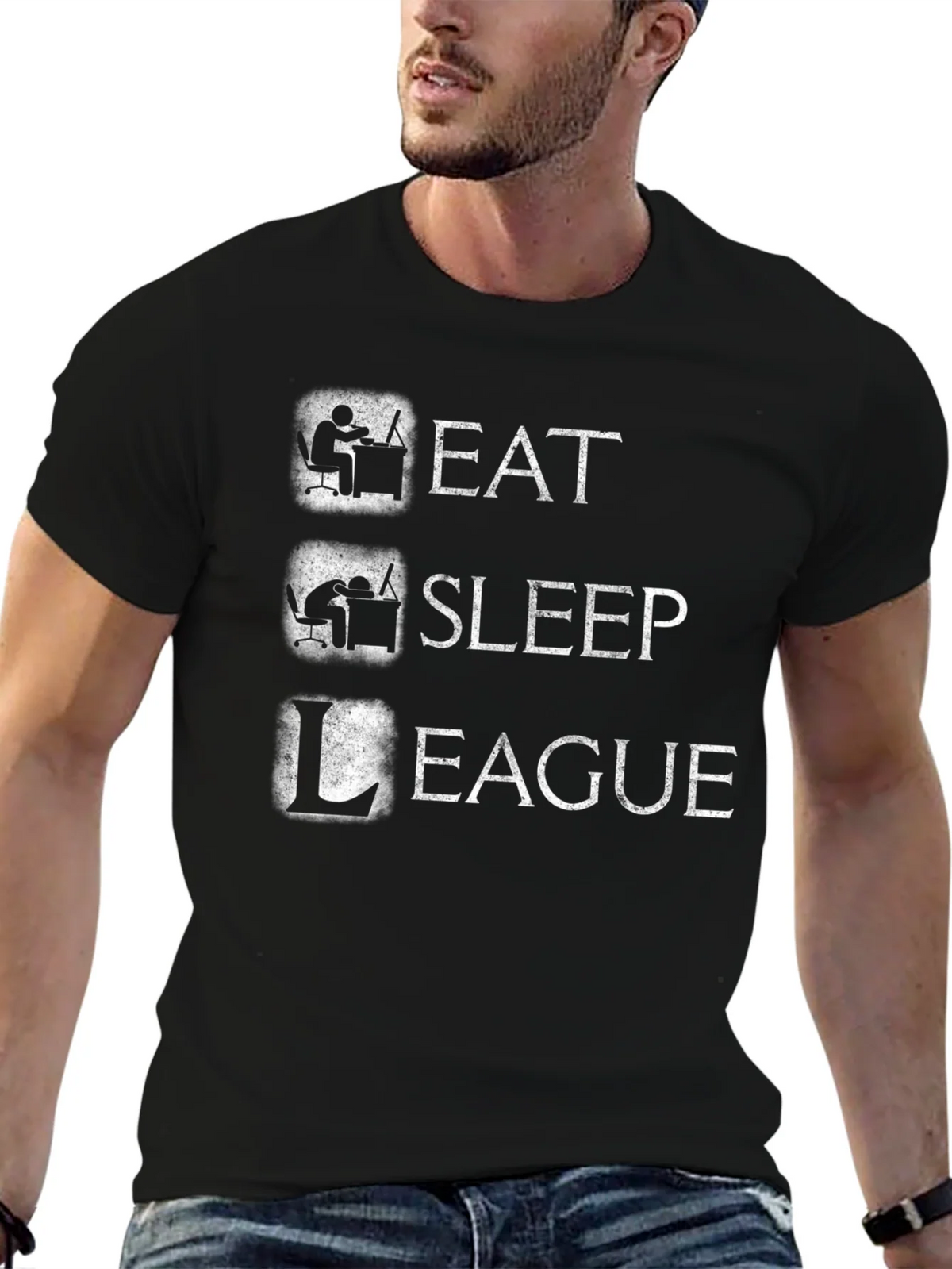 Eat Sleep League Gamer T-Shirt - Black Cotton Tee product image 2
