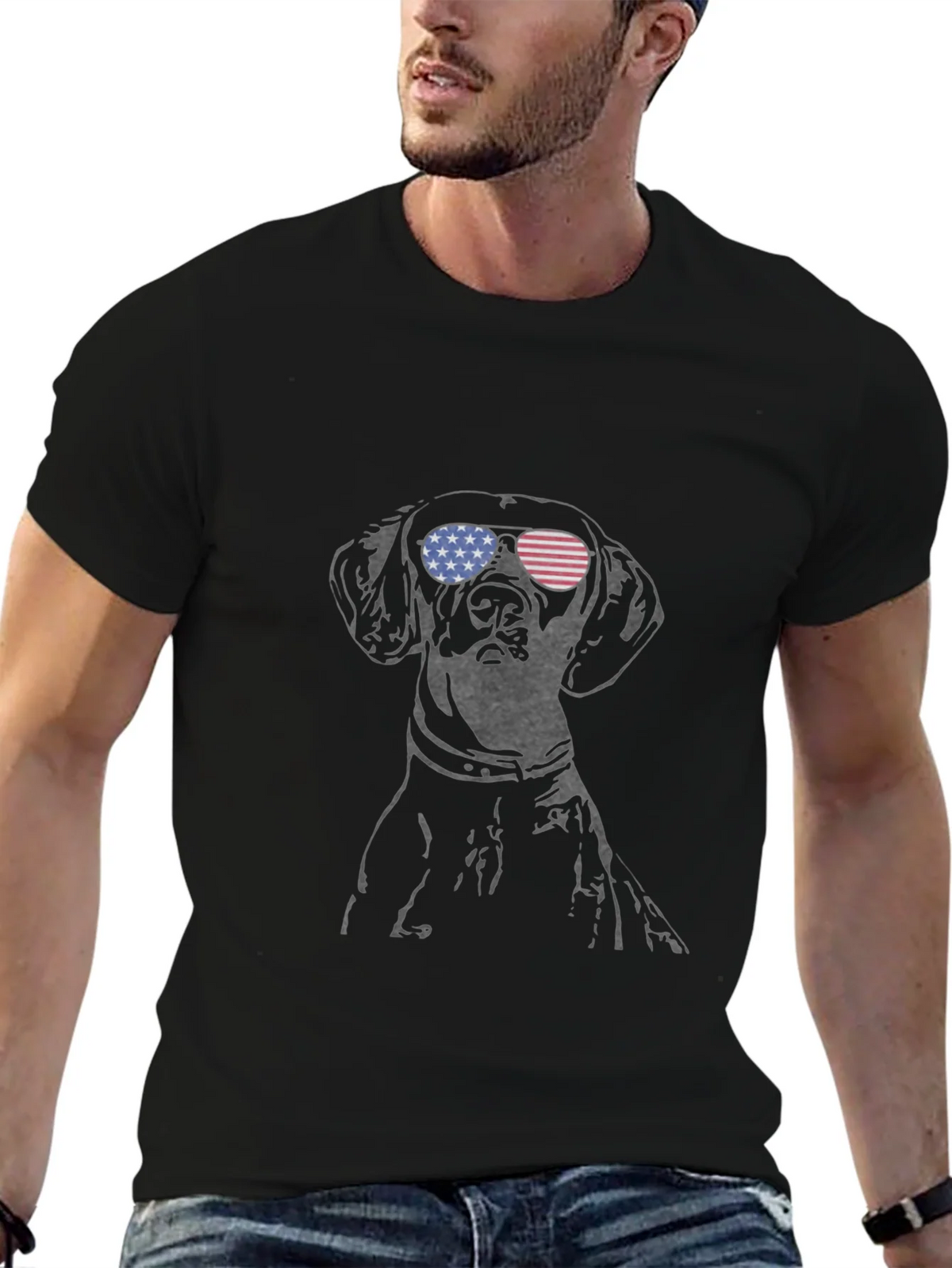Dog with USA Flag Sunglasses Mens Tee product image 6